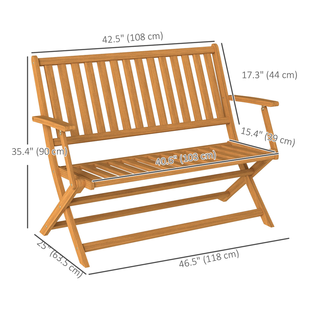 46.5" Foldable Wood Outdoor Bench with Backrest and Armrests for Outdoors, Patio, Porch, Park, Teak