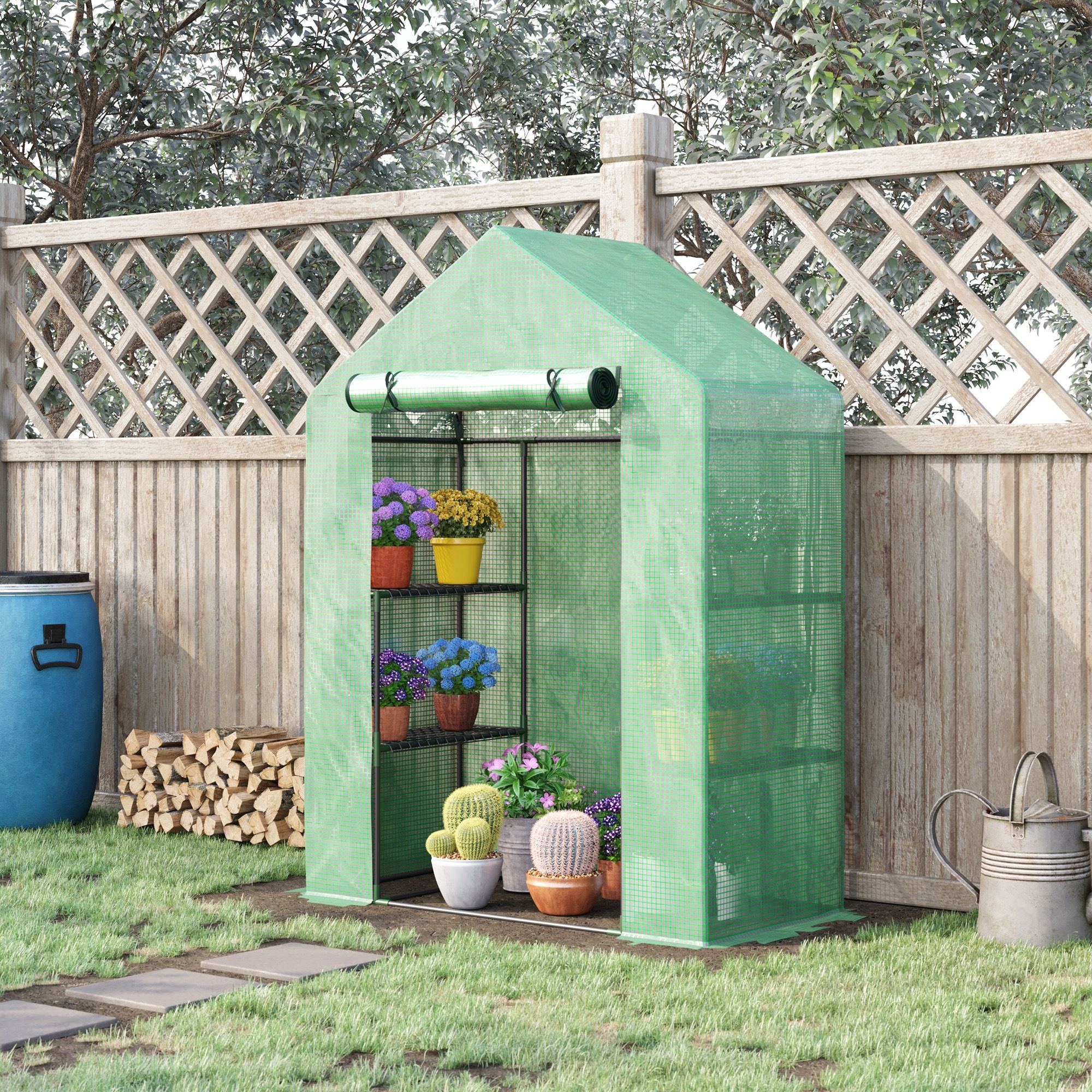 55" x 28" x 75" Walk-in Greenhouse Portable Garden Plant Flower Seed Warm House with 4 Shelves Outdoor Plant Growth Hot House PE Cover Green