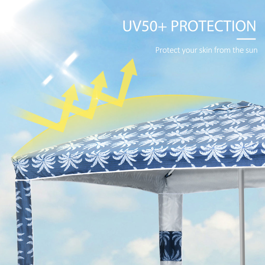 Beach Umbrella, 6.5' Easy-Assembly Sun-Shade Shelter with Sandbags and Carry Bag, Cool UV50+, Dark Blue