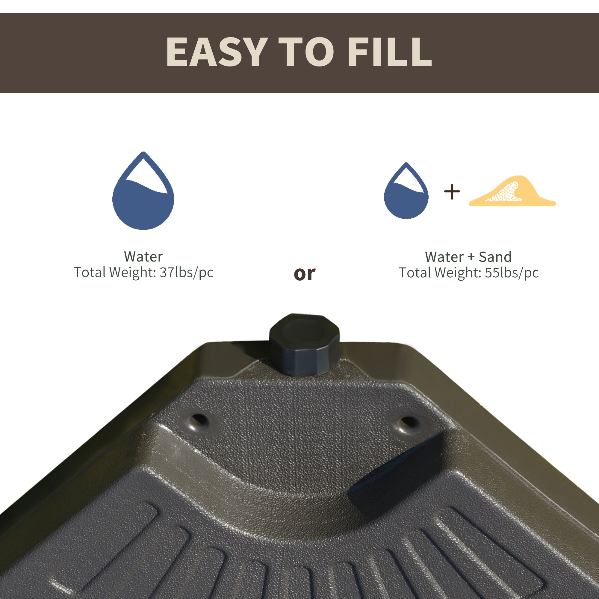 4-Piece Cantilever Offset Patio Umbrella Circular Base Stand w/Carry Handles, Water & Sand Filled
