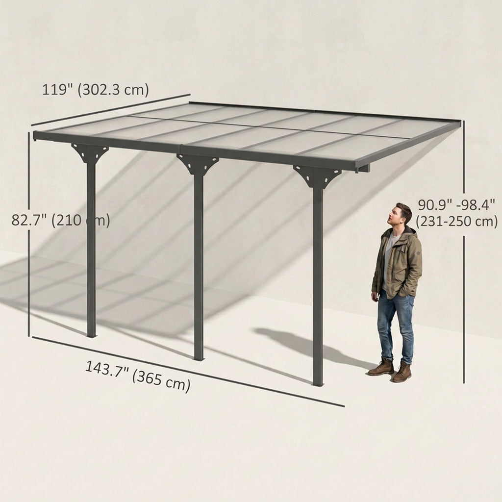 10' x 12' Outdoor Hardtop Pergola Gazebo with Polycarbonate Roof Adjustable Height, Aluminum Frame, UV Protection, Grey
