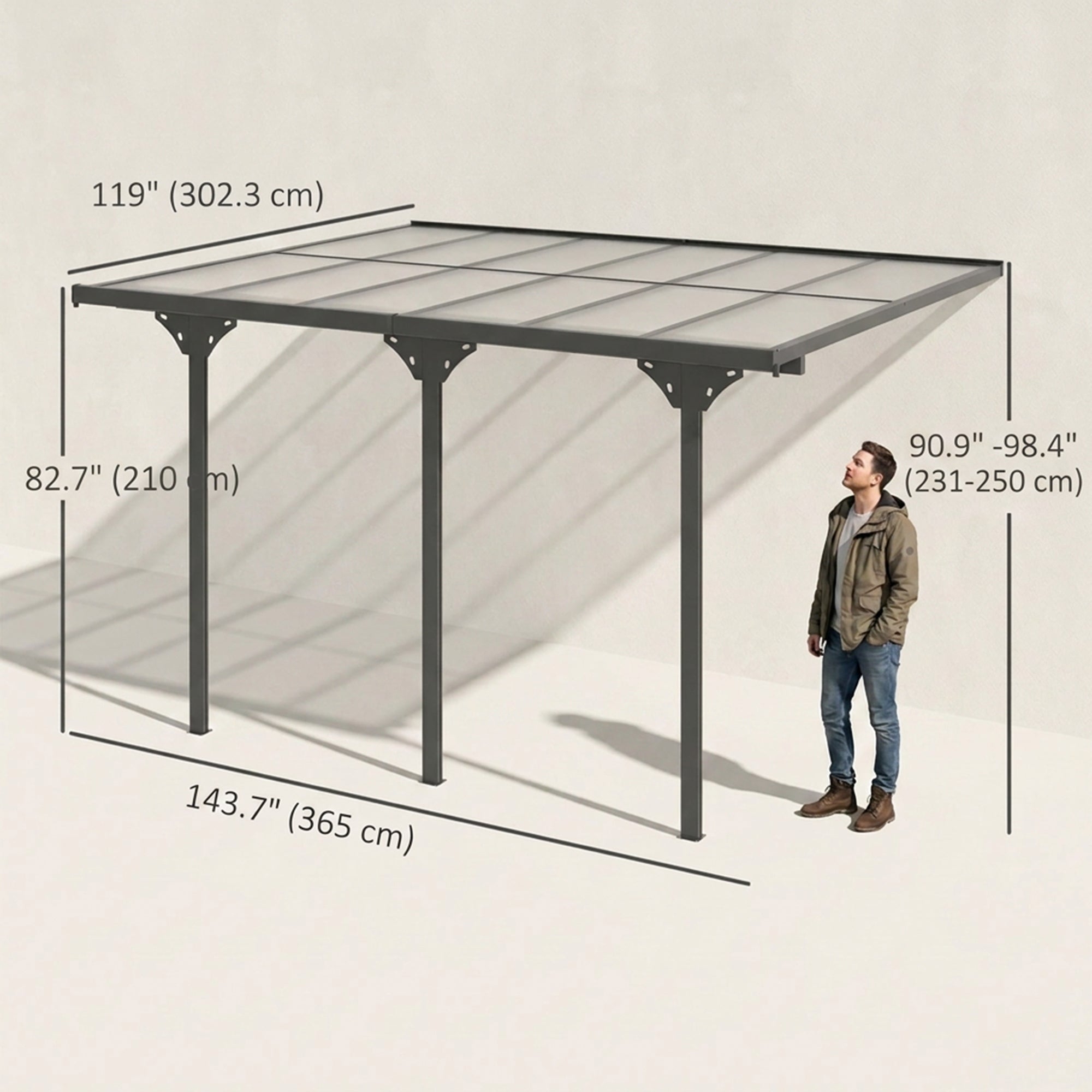 10' x 12' Outdoor Hardtop Pergola Gazebo with Polycarbonate Roof Adjustable Height, Aluminum Frame, UV Protection, Grey