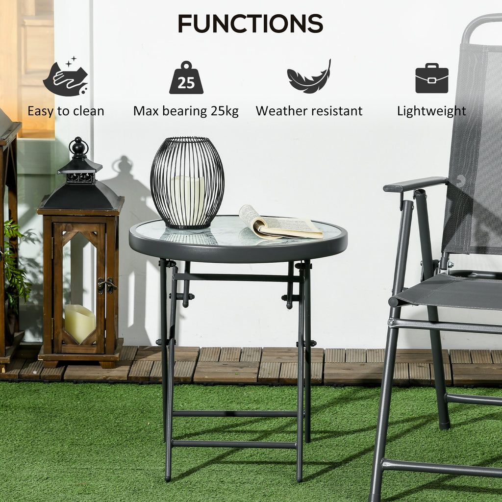 18" Outdoor Round Folding Table, Garden Side Table with Tempered Glass Top for Camping, Party, Weddings, White