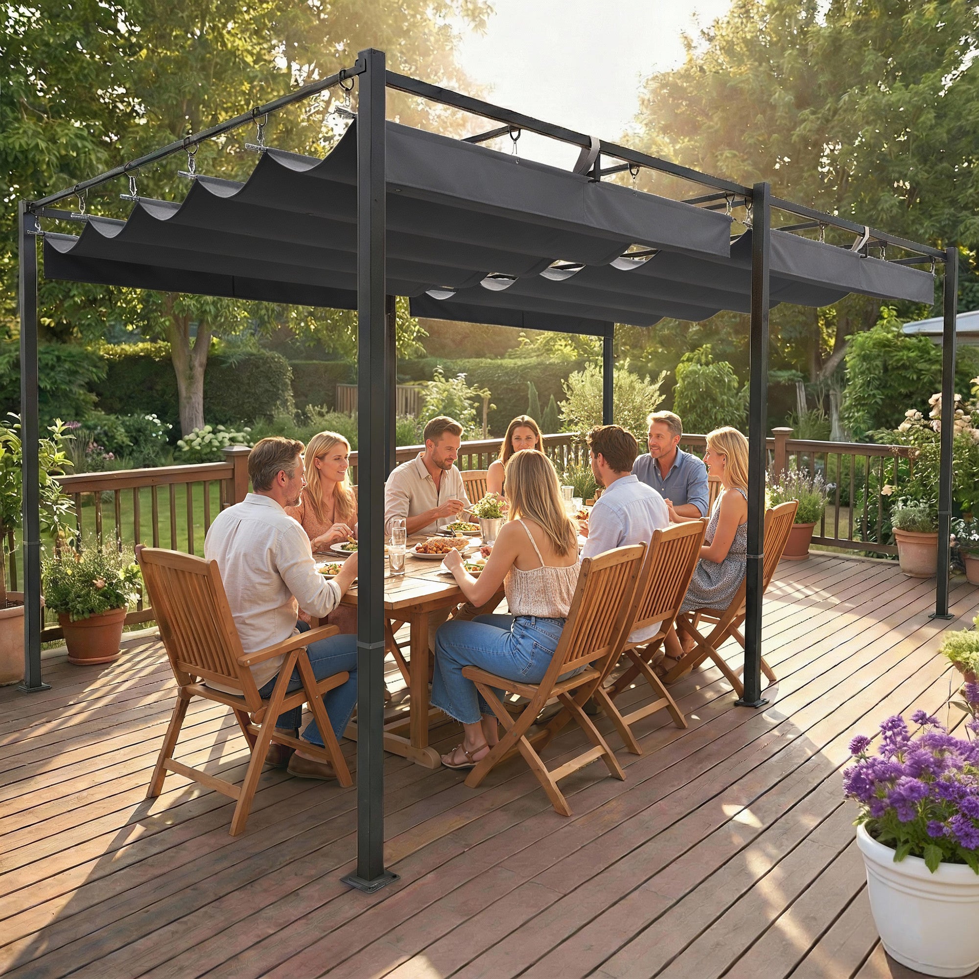 19' x 10' Pergola with Retractable Canopy, Patio Pergola with Sun Shade Shelter, UV50+, for Patio, Garden, Dark Grey