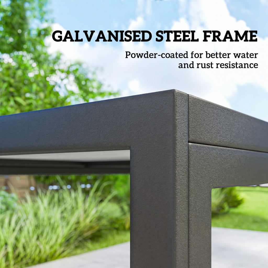 Outdoor Dining Set for 6, Faux Wood Patio Table and Chairs with Breathable Mesh Seat, Galvanized Steel Frame, Black