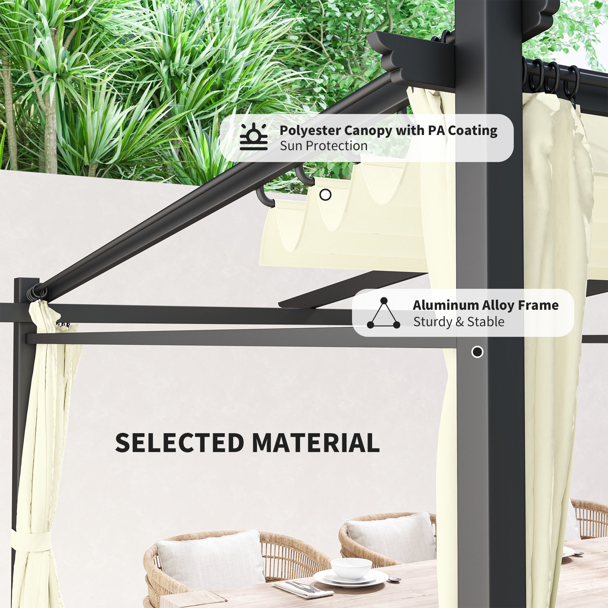 Metal Pergola with Sliding Roof Canopy, Retractable Pergola Canopy, 10' x 10', Beige