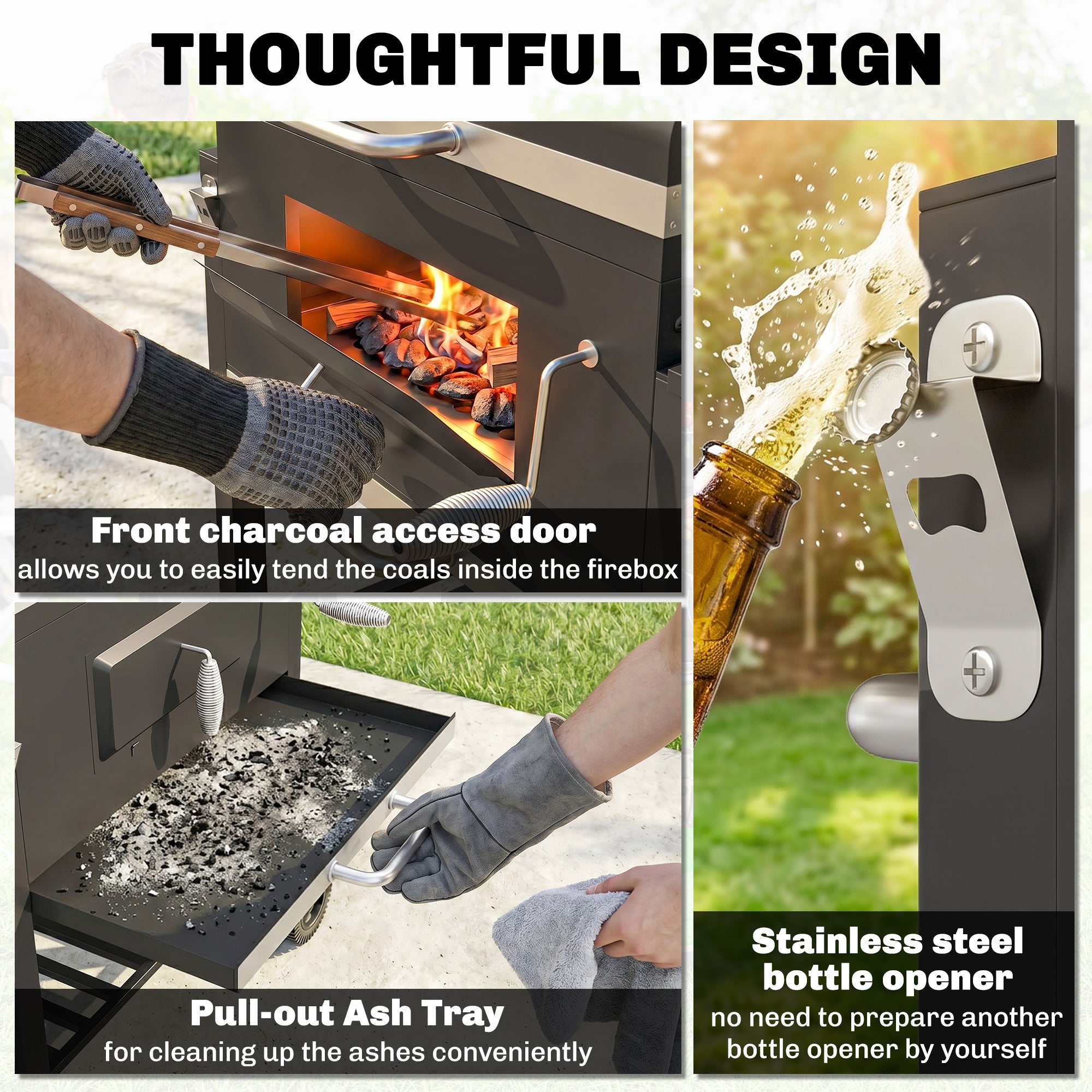BBQ Trolley Charcoal Grill Portable Stainless Steel Barbecue Tool Kits w/ Wheels Side Shelf for Camping Hiking Picnic