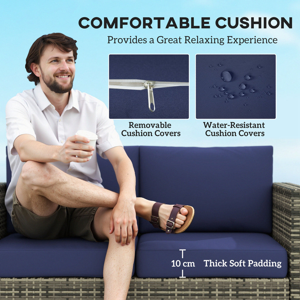 Wicker Outdoor Sofa, All Weather Patio Couch Loveseat with Cushions for Balcony, Deck, Garden, Poolside, Dark Blue
