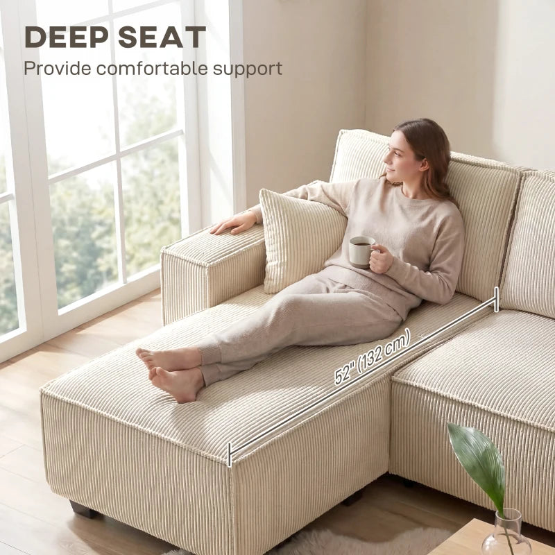 U-shaped beige sectional sofa with two chaises and plush seating cushions