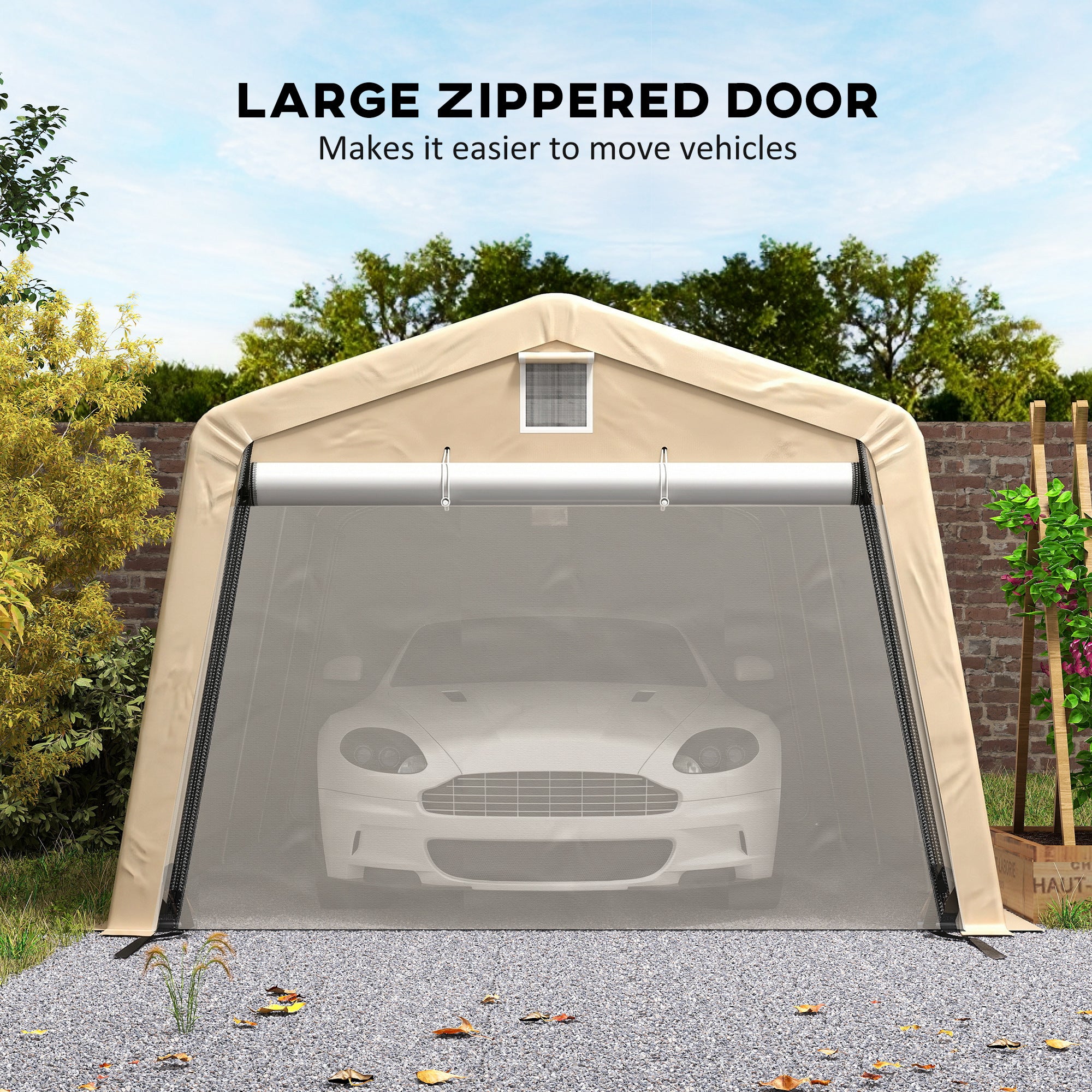 11' x 20' Portable Garage, Heavy Duty Carport Canopy with Ventilation Windows and Large Roll-up Door, Khaki