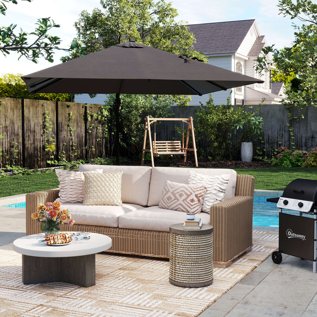 8' x 8' Square Patio Hanging Offset Umbrella with 360Â° Rotation, Aluminum Outdoor Cantilever Parasol with Crank & Tilt, Sun Canopy Shelter with Cross Base, Grey