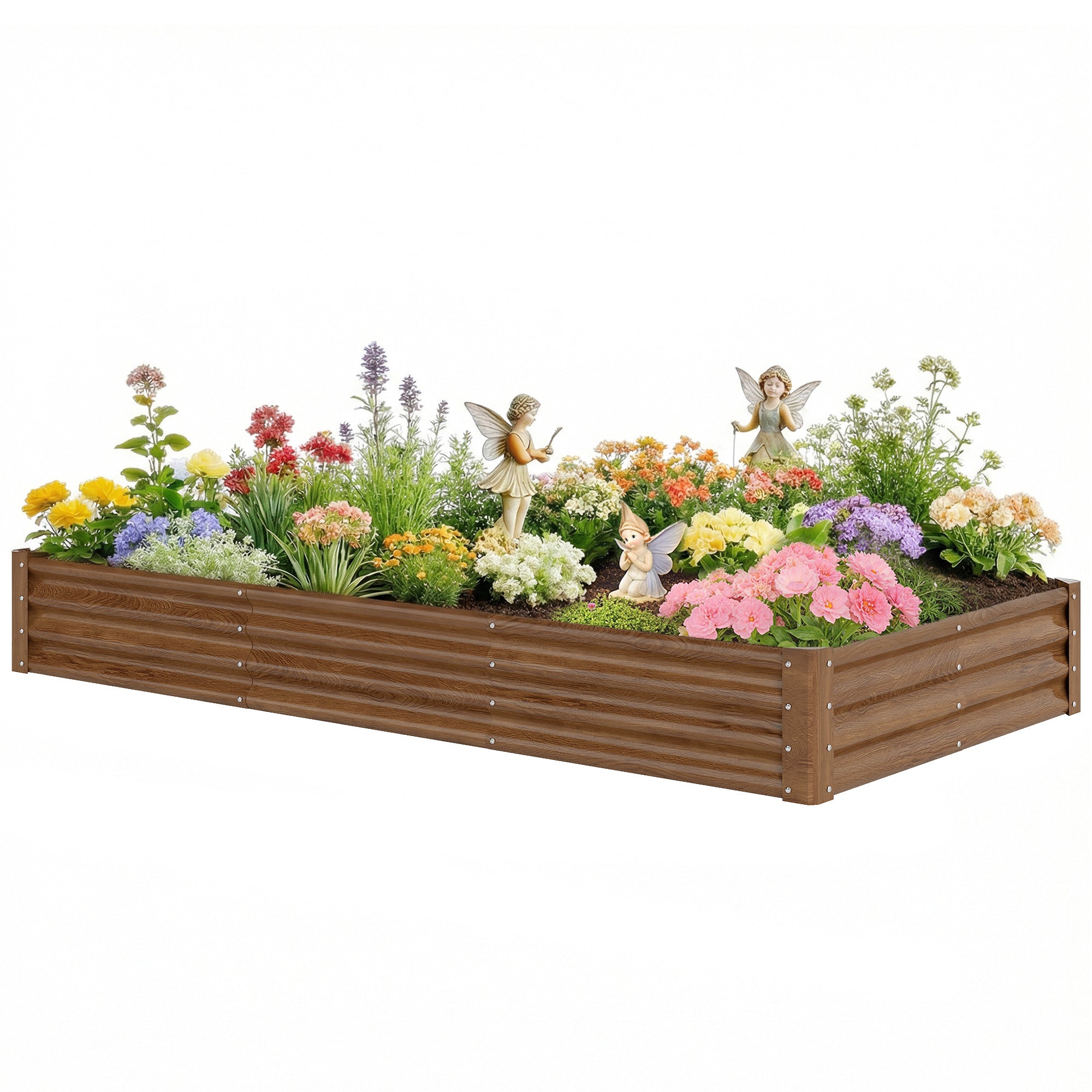 8 x 4 x 1ft Galvanized Raised Garden Bed, Reinforced Outdoor Planter Box with Open Bottom, Distressed Brown