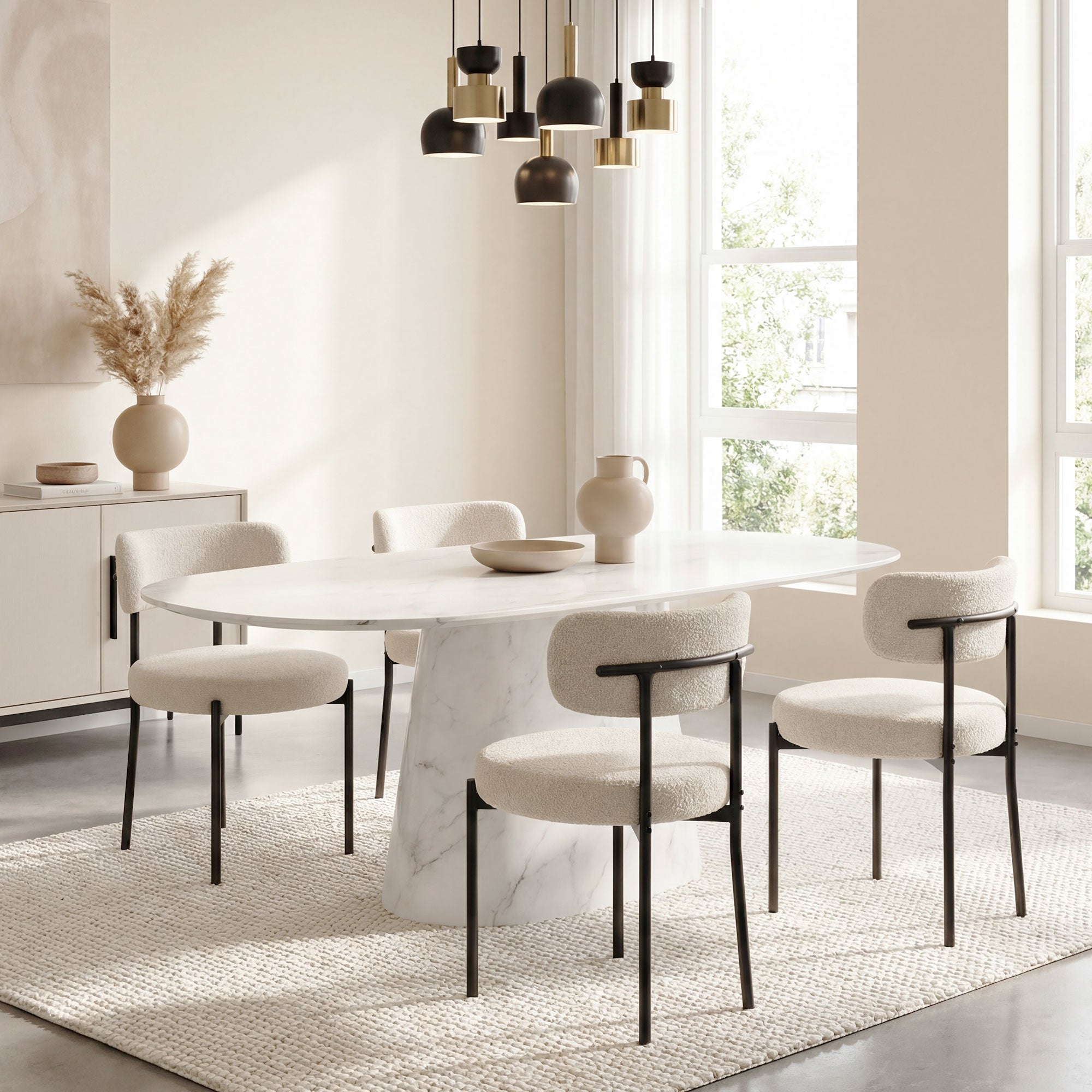 4 Pieces Kitchen Chairs, Modern Dining Chairs w/ Berber Fleece Upholstery and Steel Legs for Living Room, Beige