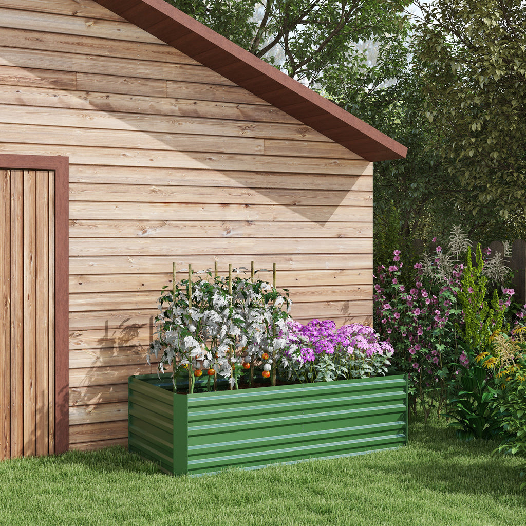 Galvanized Raised Garden Bed, Steel Outdoor Planters with Reinforced Rods, 71" x 35" x 23", Green