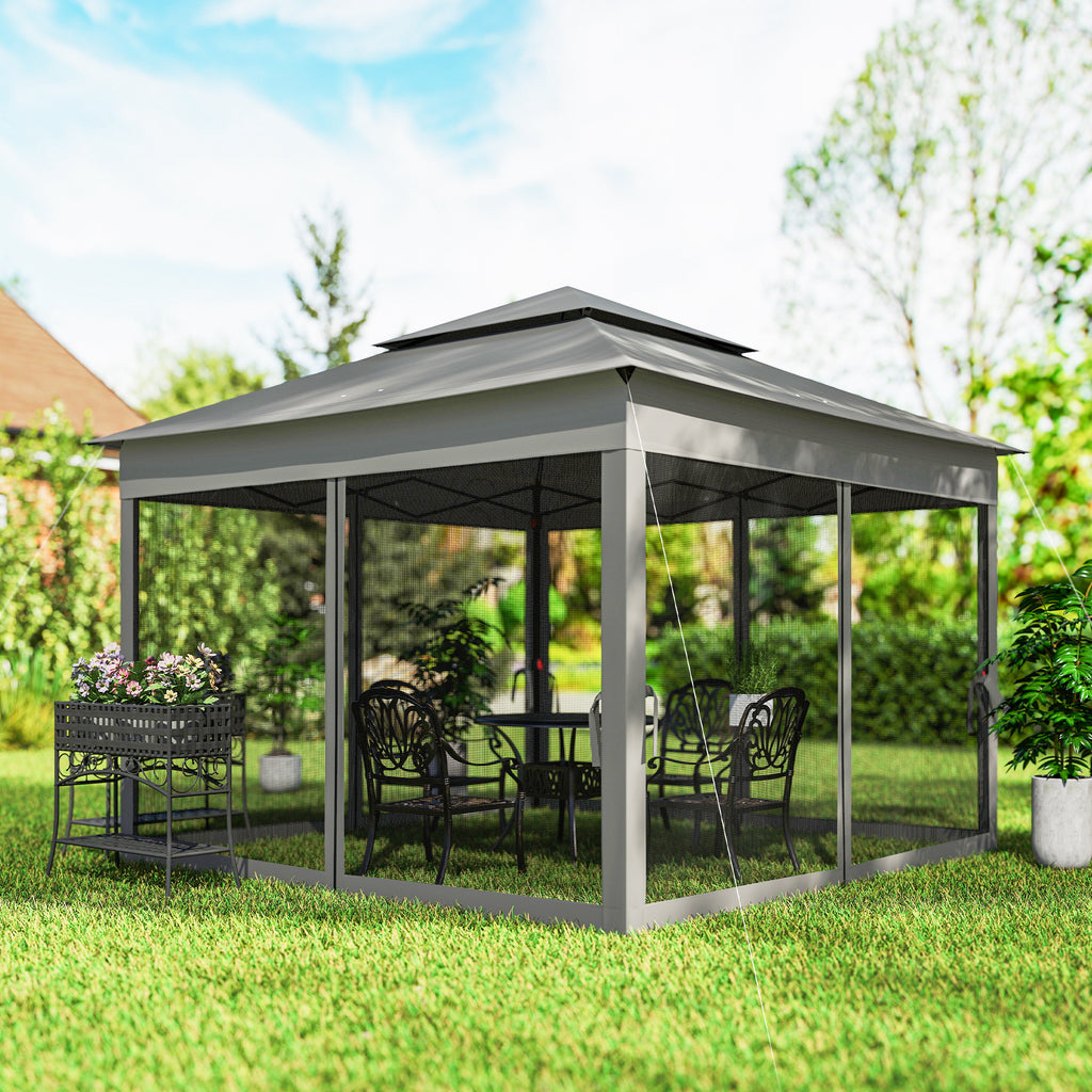 11' x 11' Pop Up Gazebo 2-Tier Soft Top Shelter Event Tent w/ Netting Carry Bag for Patio Backyard Garden, Dark Grey