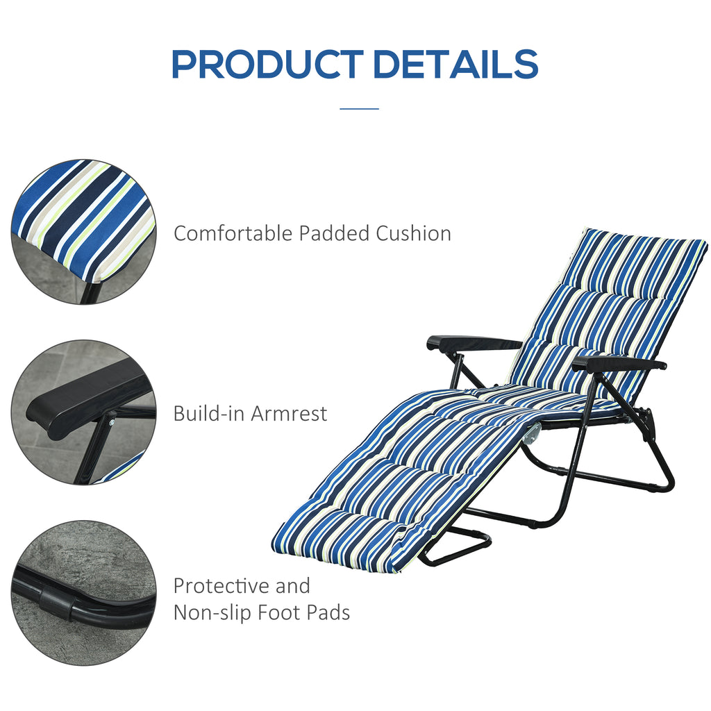 Foldable Lounge Chair, Reclining Patio Sun Lounger with 6-Position Adjustable Back, Blue and White