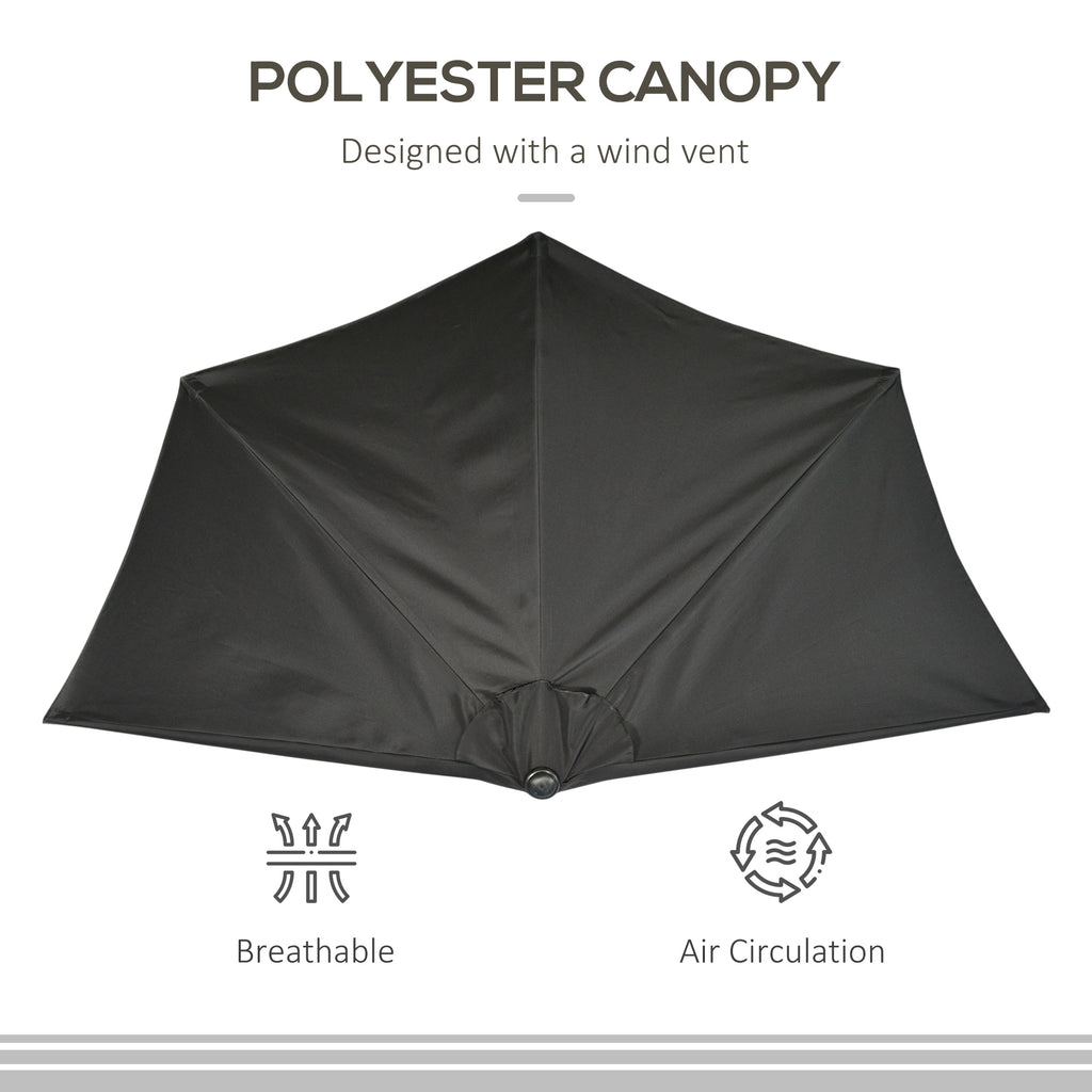 9.8ft Half Umbrella Semi Round Patio Parasol with Crank Handle, Top Vent for Garden, Balcony- NO BASE INCLUDED, Black