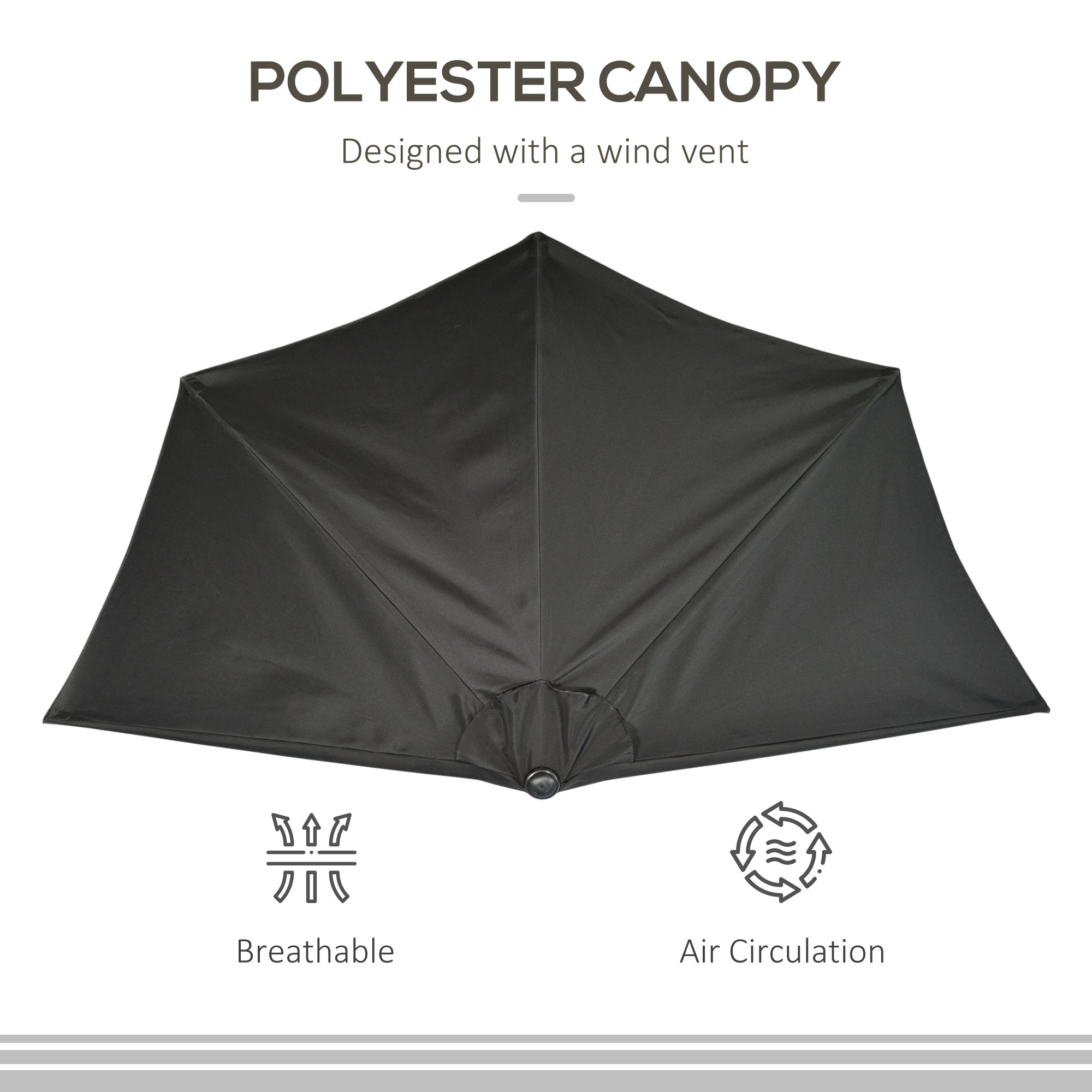 9.8ft Half Umbrella Semi Round Patio Parasol with Crank Handle, Top Vent for Garden, Balcony- NO BASE INCLUDED, Black