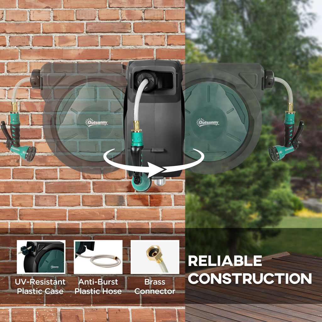 1/2 in x 100ft Wall Mounted Garden Hose Reel, Retractable Water Hose Reel with Auto Rewind, Any Length Lock, Black