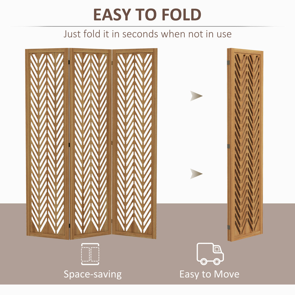 3 Panel Room Divider, 5.6ft Tall Wood Folding Privacy Screens, Freestanding Partition Wall Dividers, Light Brown