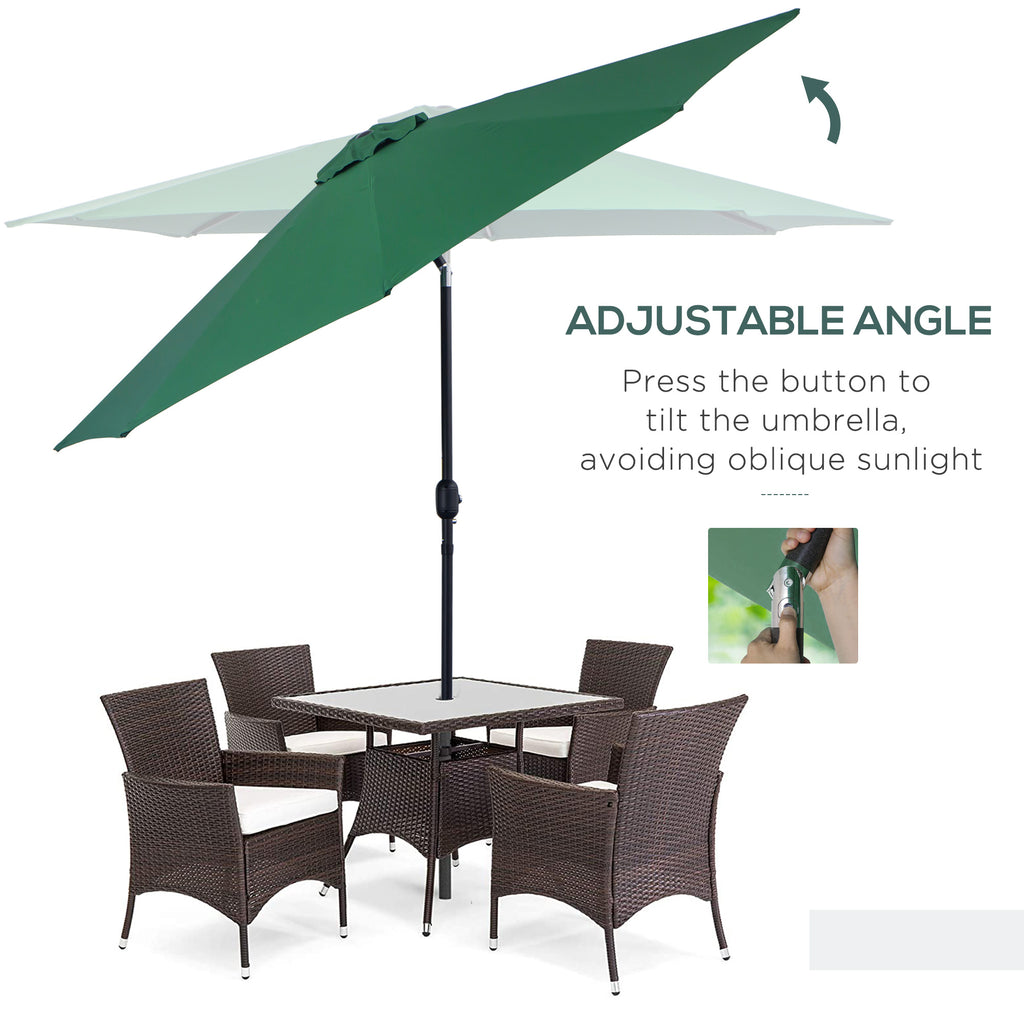 10' x 8' Round Market Umbrella, Patio Umbrella with Crank Handle and Tilt, Outdoor Parasol for Garden, Bench, Lawn, Green