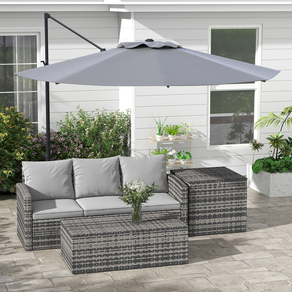 10 FT Cantilever Umbrella, Aluminum Hanging Offset Umbrella with 360Â°Rotation, Crank, Tilt, Cross Base, Grey