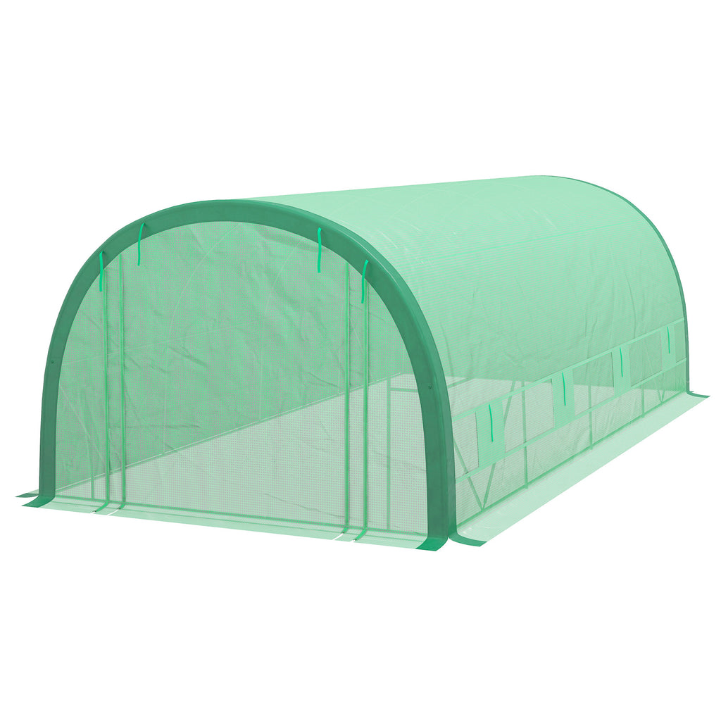 19.5' x 10' x 6.5' Upgraded Tunnel Greenhouse Green House with Mesh Door and Windows, 15 Plant Labels and Gloves, Green