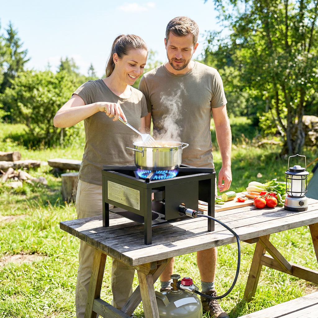 Camping Stove, 65000 BTU High Pressure Propane Stove Outdoor Burner with Detachable Burner, Black