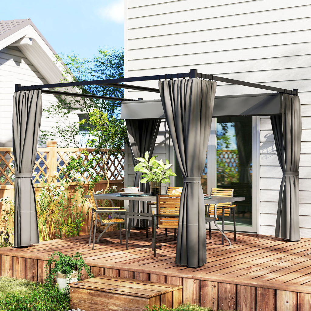 10' x 10' Retractable Pergola Canopy with Sidewalls, Metal Outdoor Gazebo Sun Shade Shelter, Dark Grey