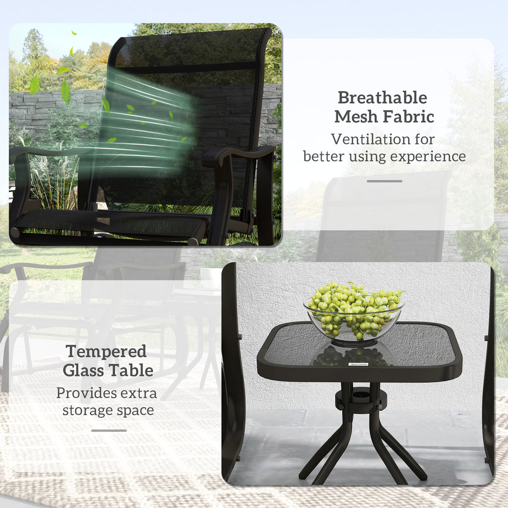 3PCs Gliding Rocking Chair & Bistro Tea Table Set, Black