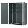 Outdoor 4.4' x 2.3' Plastic Storage Shed with Lockable Doors and Foldable Shelves, Wood-Effect Garden Shed, Grey