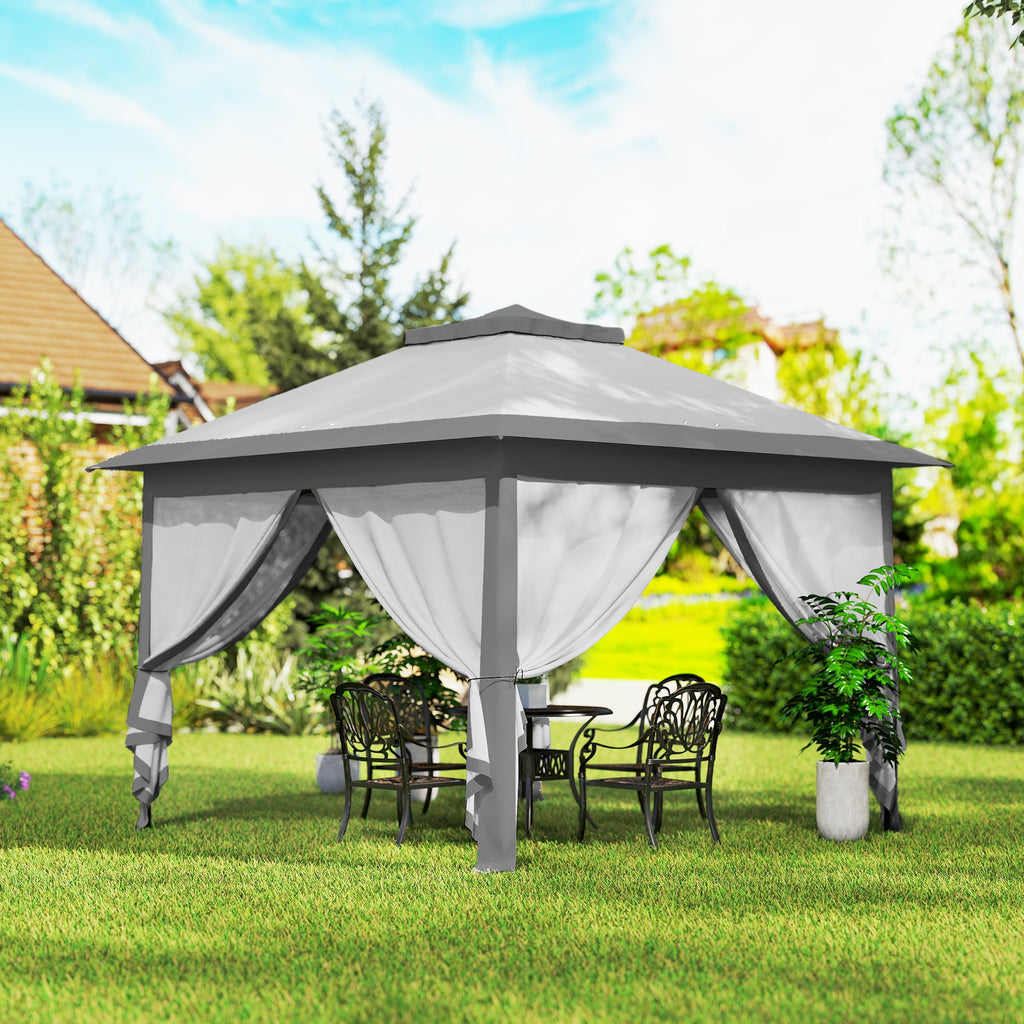 11' x 11' Pop Up Gazebo, Double Roof Foldable Height Adjustable Canopy Tent with Mesh Sidewalls, Carrying Bag, Grey