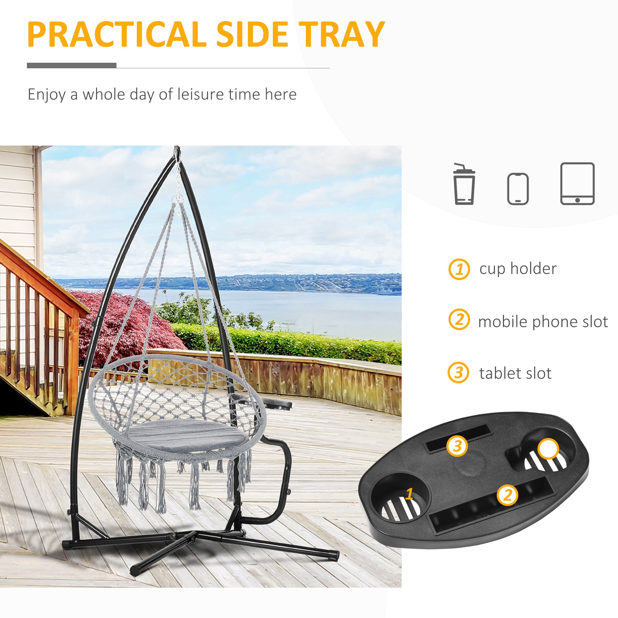 Hammock Chair Stand Only, Metal C-Stand for Hanging Hammock Chair with Tray for Indoor, Outdoor, Porch, Patio, Black