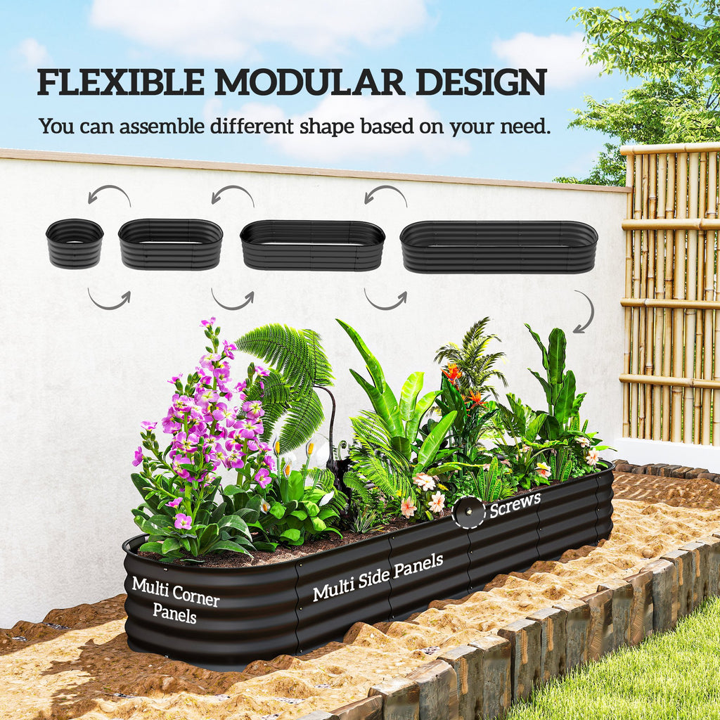 7.9 x 2 x 1ft Galvanized Raised Garden Bed Kit, Metal Planter Box with Safety Edging, Black