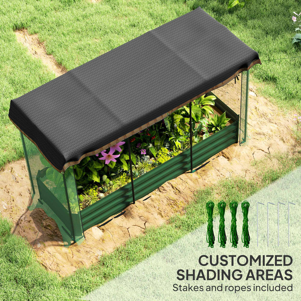 Galvanized Steel Planter Box with Crop Cage and Shade Cloth, Raised Garden Bed for Flowers, Vegs and Herbs