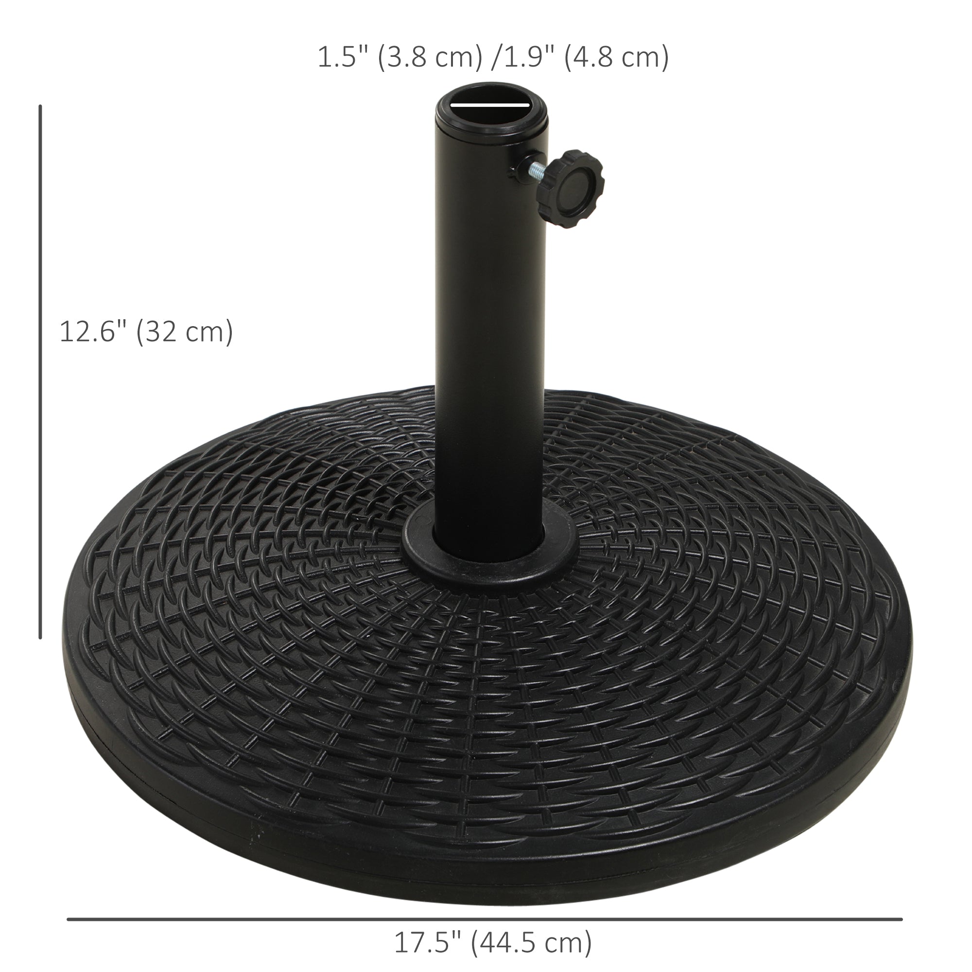 25 lbs Market Umbrella Base Holder 17.5" Round Parasol Stand with Rattan Design for Patio, Outdoor, Backyard, Black