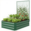 Galvanized Raised Garden Bed with Trellis for Climbing Plants, Outdoor Planter Box with Open Bottom, Green