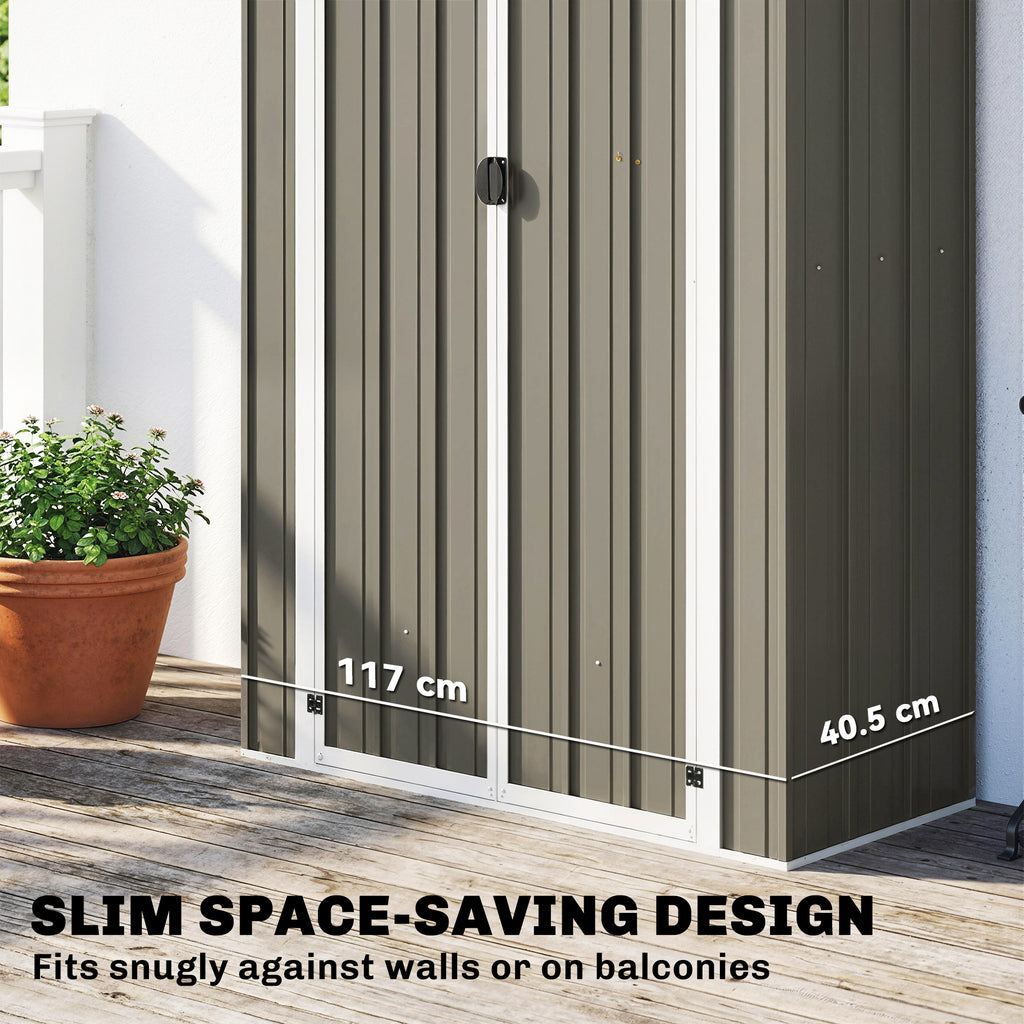 Outdoor Storage Shed Apex Roof Metal Garden Shed with Shelf for Backyard, Light Grey