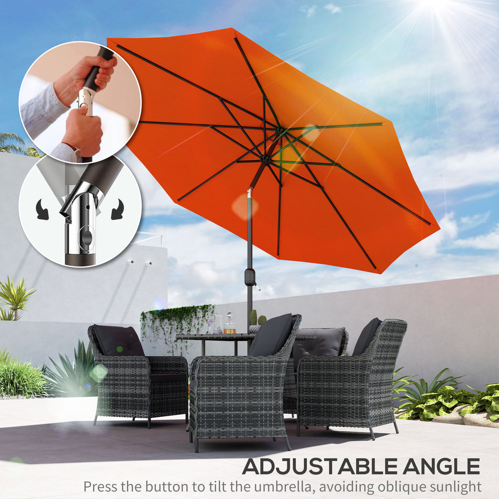 10' x 8' Round Market Umbrella, Patio Umbrella with Crank Handle and Tilt, Outdoor Parasol for Garden, Orange