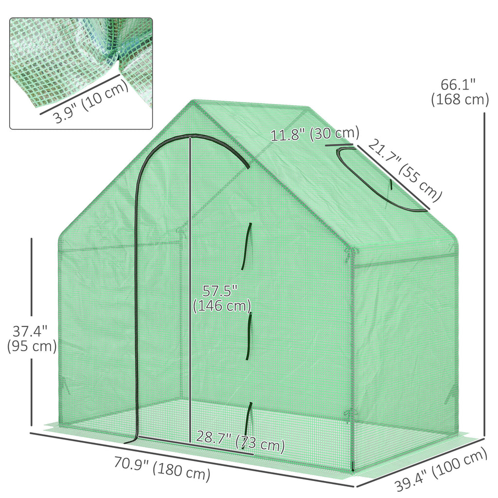 6 x 3.3 x 5.5ft Walk-in Garden Greenhouse with Door & Top Window, Portable Mini Greenhouse for Plants Flowers Herbs Tomatoes, Outdoor Hot House Growing Tent with Steel Frame & PE Cover