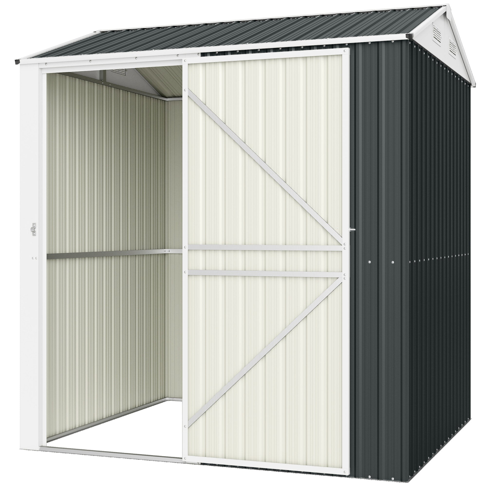 7' x 6' Tall Outdoor Storage Shed, Waterproof Metal Garden Shed with Gloves, Lockable Door, Dark Grey