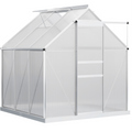 6' x 6' x 6.5' Polycarbonate Greenhouse, Walk-in Green House with Adjustable Roof Vent, Galvanized Base, Sliding Door and Rain Gutter for Outdoor, Garden, Backyard, Clear