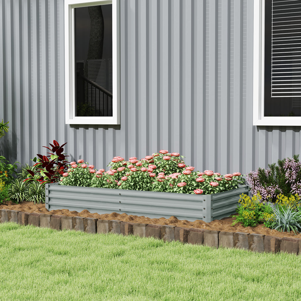 6 x 3 x 1ft Galvanized Raised Garden Bed, Reinforced Outdoor Planter Box with Open Bottom, Silver