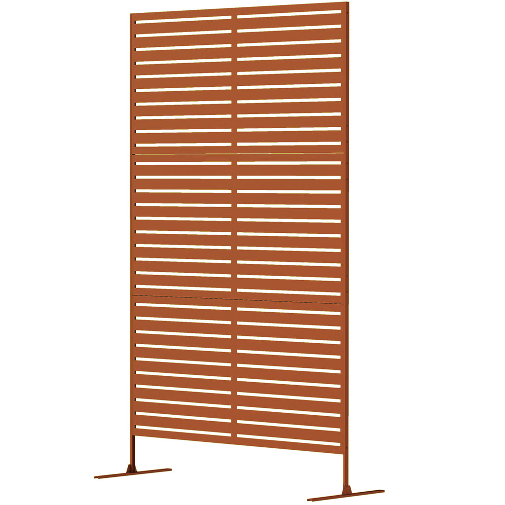 Decorative Outdoor Privacy Panel, Freestanding Metal Outdoor Divider with Stand for Garden, Backyard, Deck, Pool, Brown