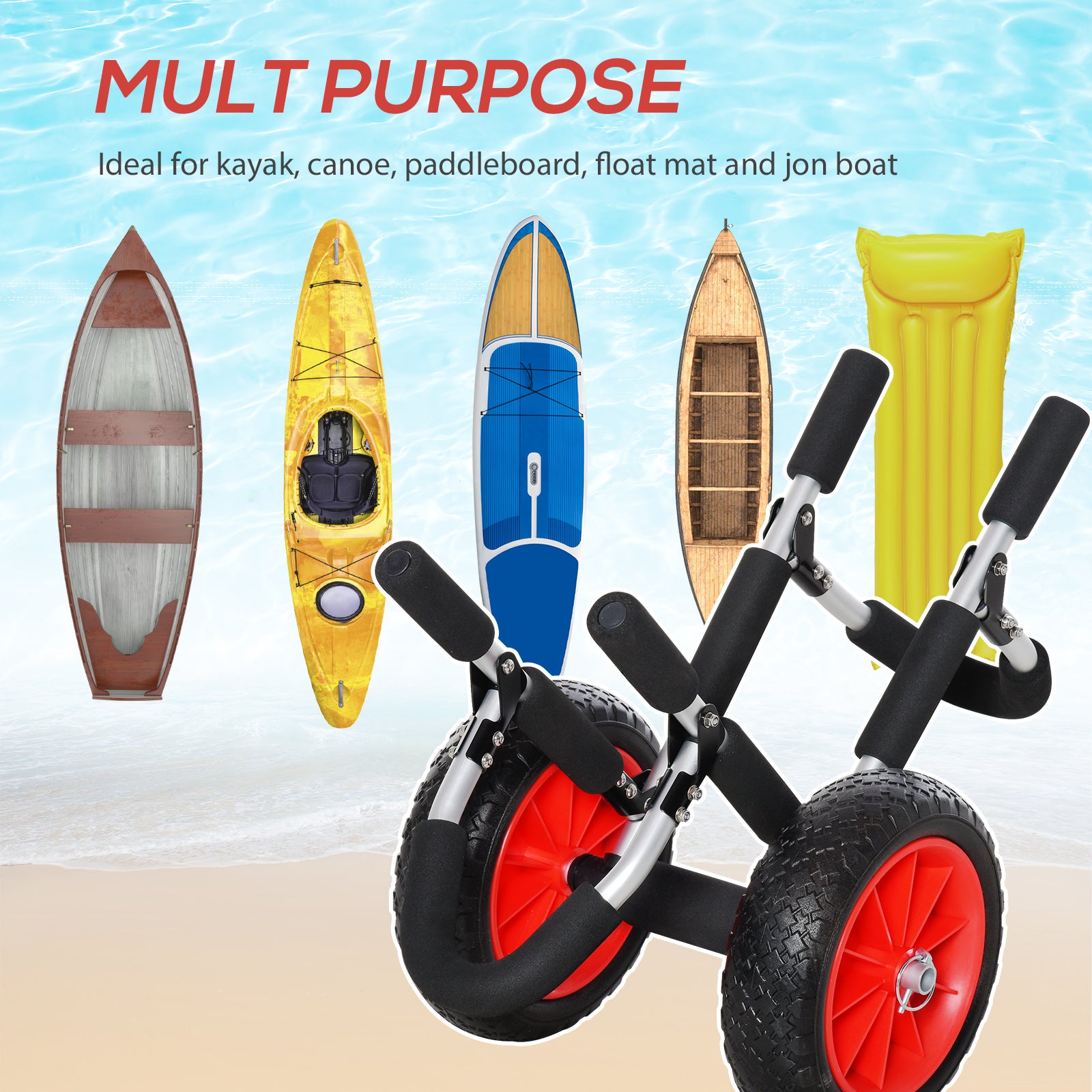 Stand-Up Paddleboard Dolly, Aluminum Surfboard Trolley, Foldable Rolling Cart for SUPs Boat Canoe Carrier Float Mat, Jon Boat Easy Transport Cart