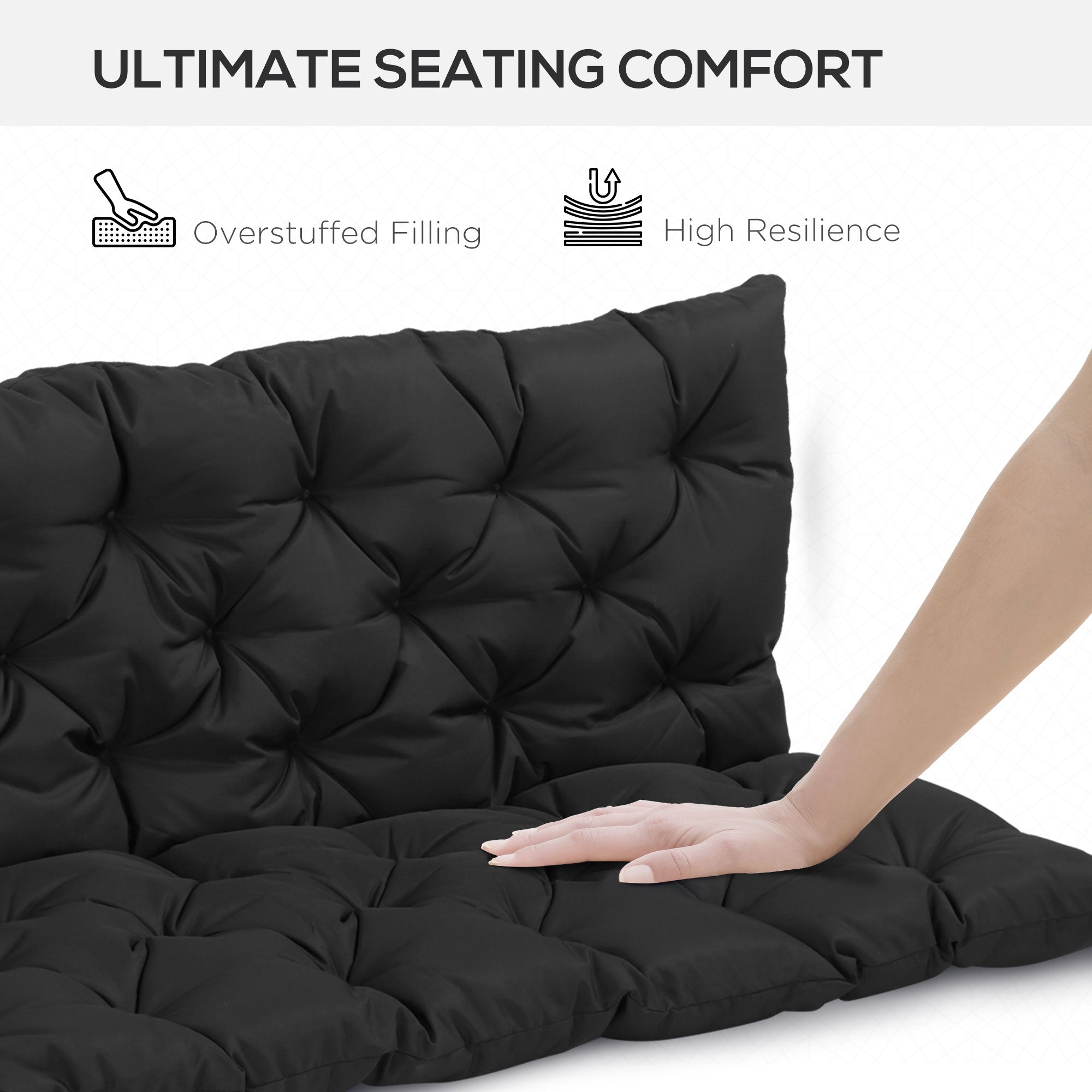 Porch Swing Cushion Garden Bench Cushion with Backrest, Non-Slip 3-Seater Soft Pad, 59.1" x 38.6", Black
