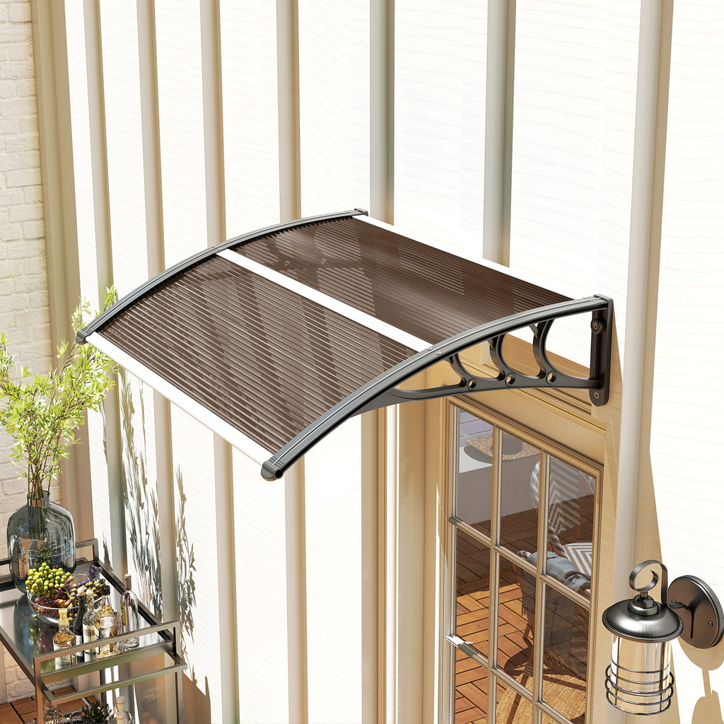 Window Awning Door Canopy, Polycarbonate Cover Patio Awnings, 47" x 30", Brown