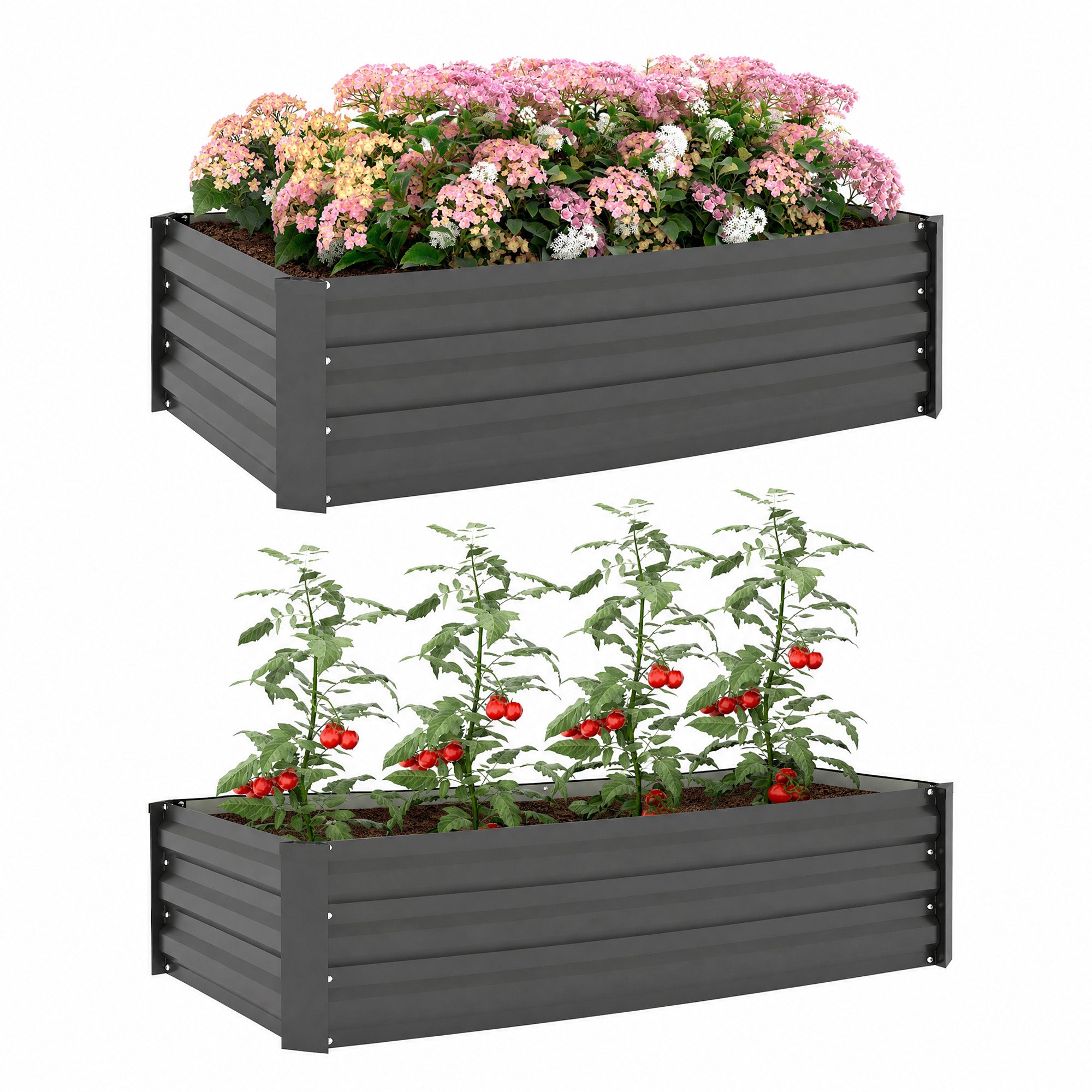 Set of 2 Galvanized Raised Beds for Garden, Outdoor Planter Box for Flowers, Herbs and Vegetables, Black