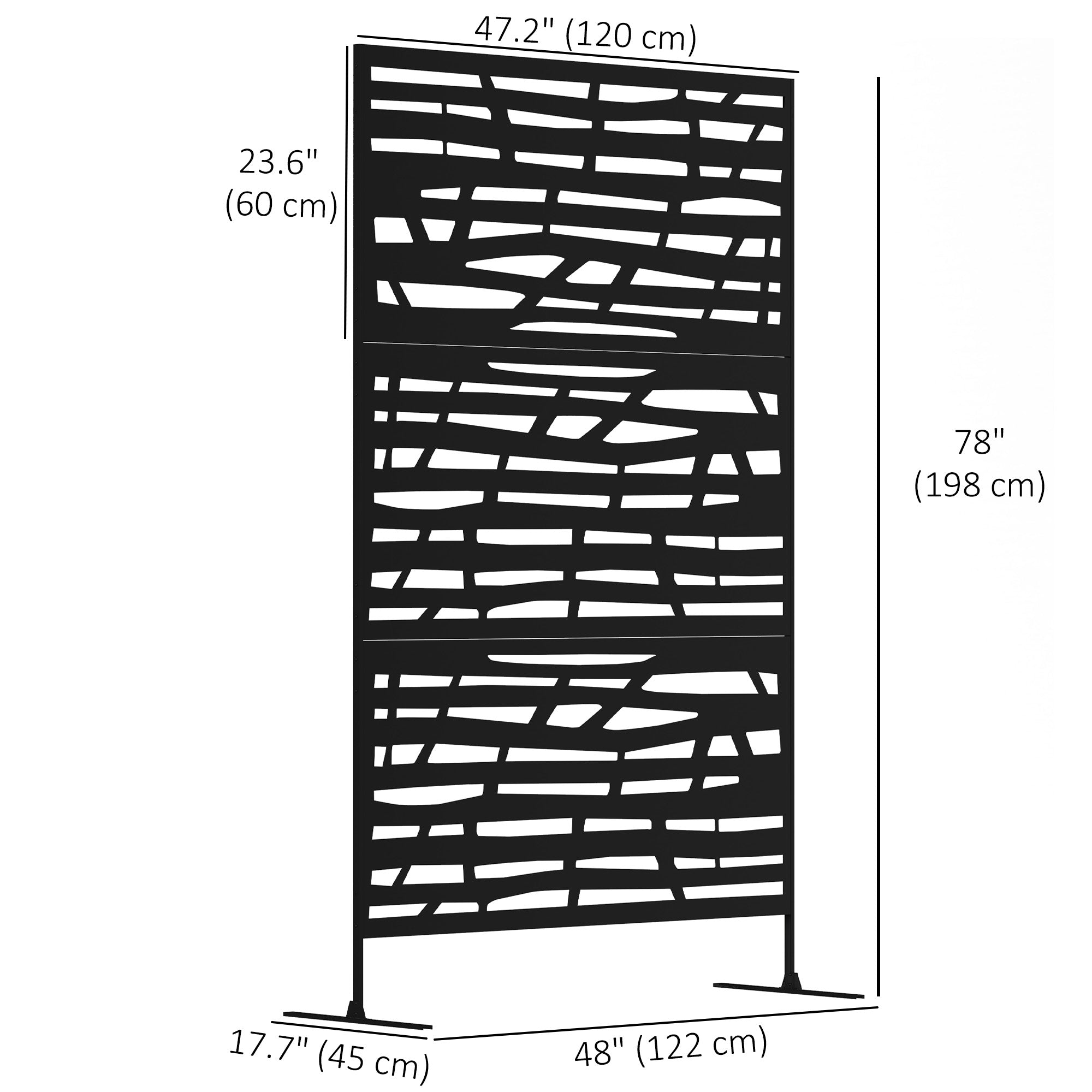 Decorative Outdoor Privacy Panel with Stand, Freestanding Metal Outdoor Divider for Garden, Backyard, Deck, Black