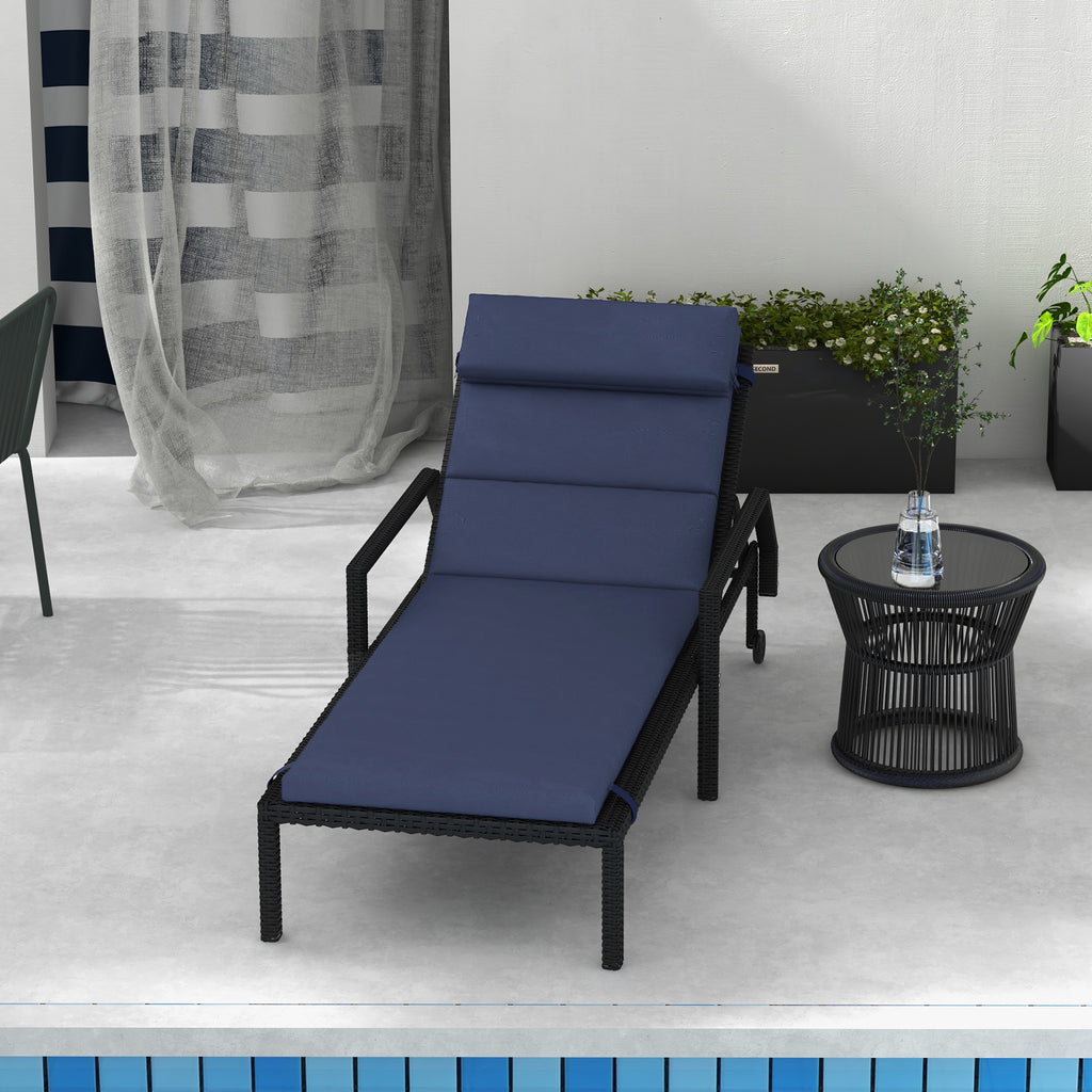 Patio Chaise Lounge Chair Cushion Replacement Sun Lounger Pads with Headrest and Ties, Dark Blue